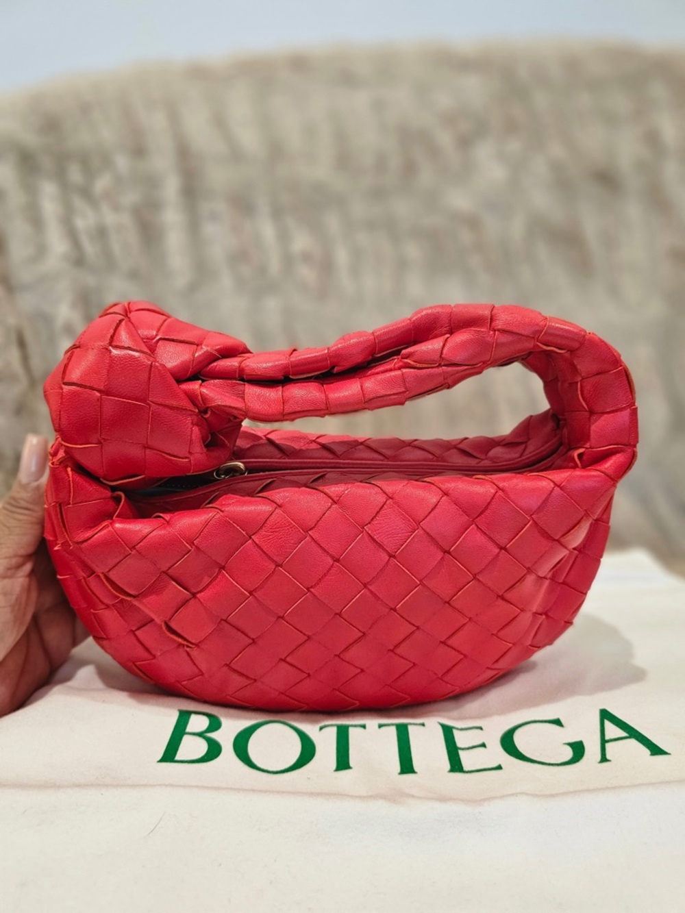 Bottega Veneta Red Mini Jodi Intrecciato Leather Pouch Bag